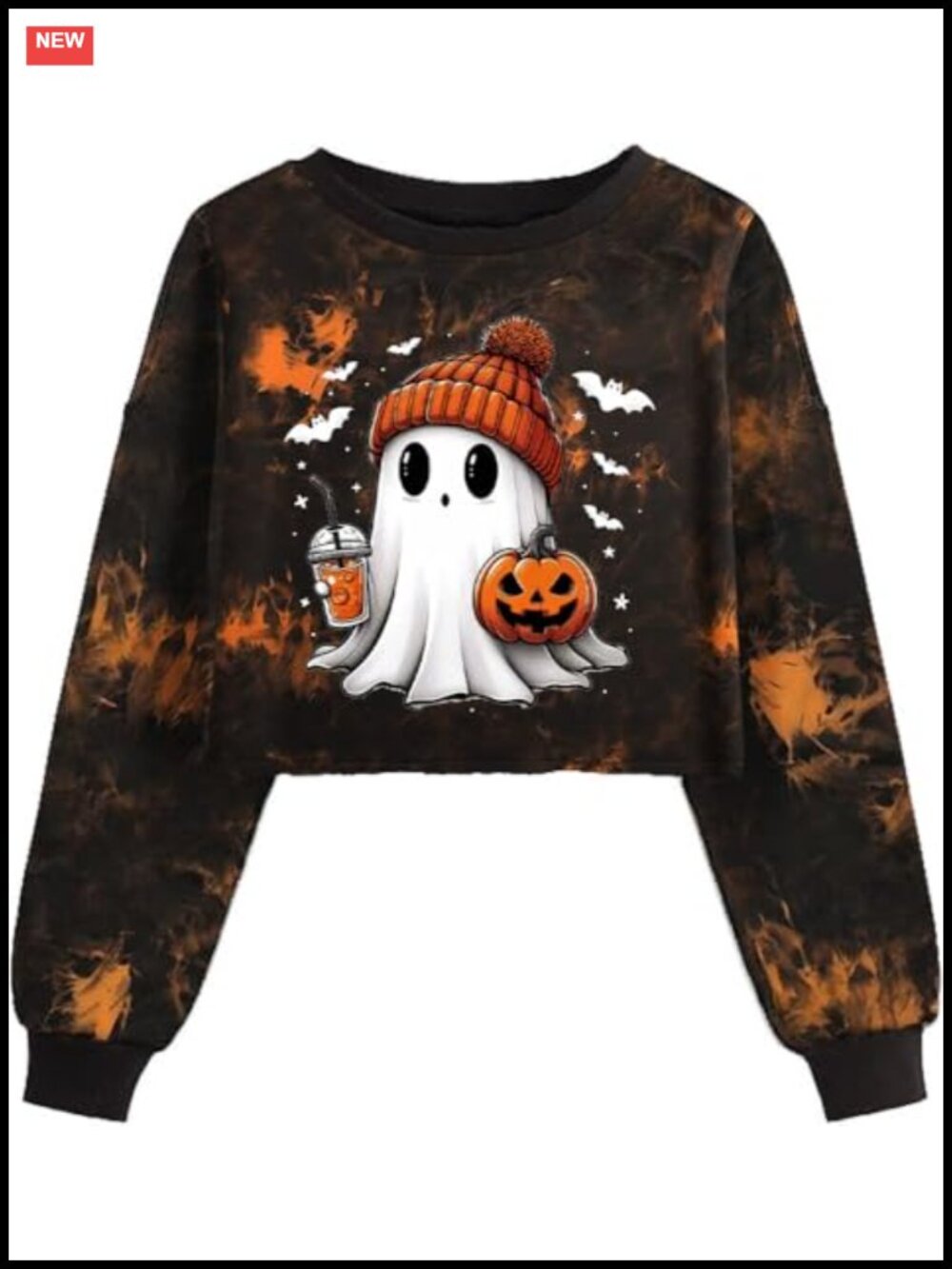 Women's Halloween Crop Sweatshirt Lantern Long Sleeve Crew Neck Pullover